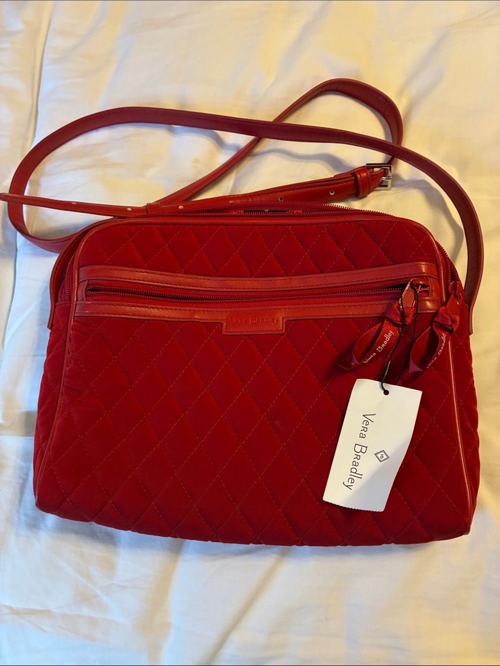Vera Bradley Quilted Red Crossbody Bag with Front Zip